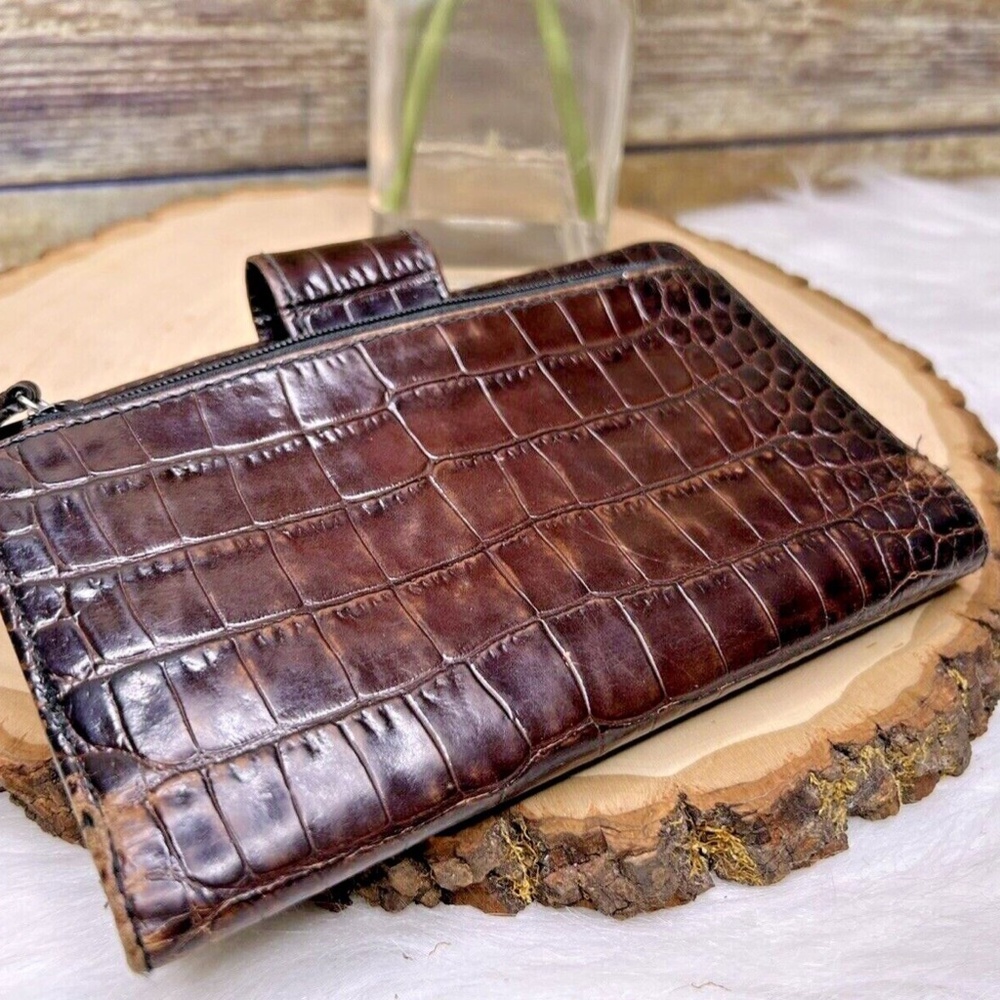 Vntg Brighton Brown Croc Embossed Leather Wallet Folder Folio Journal Case Cover - Picture 7 of 11
